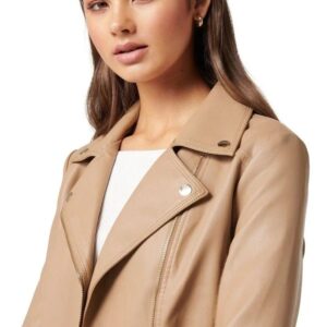 Amy Beige Slim Fit Brown Womens Leather Motorcycle Jacket