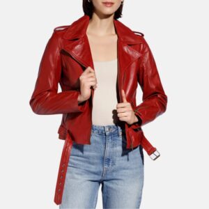 Biker Style Red Women’s Leather Jacket