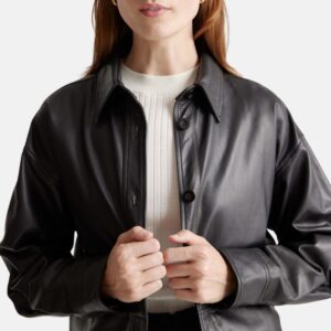 Black Leather Womens Shirt Jacket